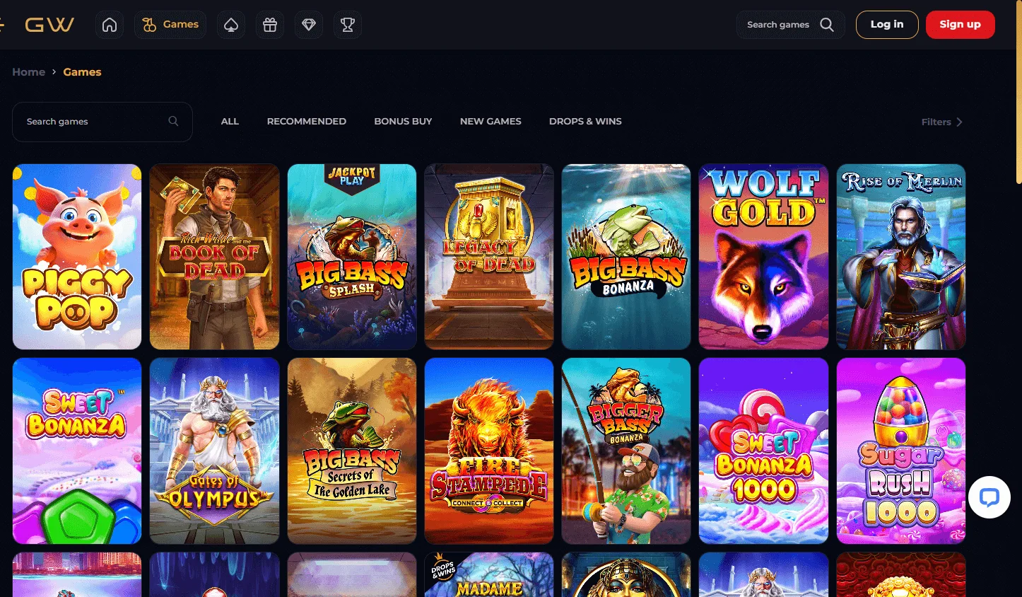 Goldwin Casino games area on desktop